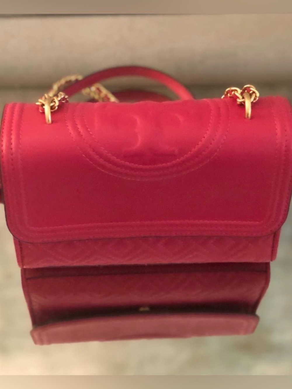 Tory Burch Hot Pink Quilted Chain-Strap Shoulder Bag